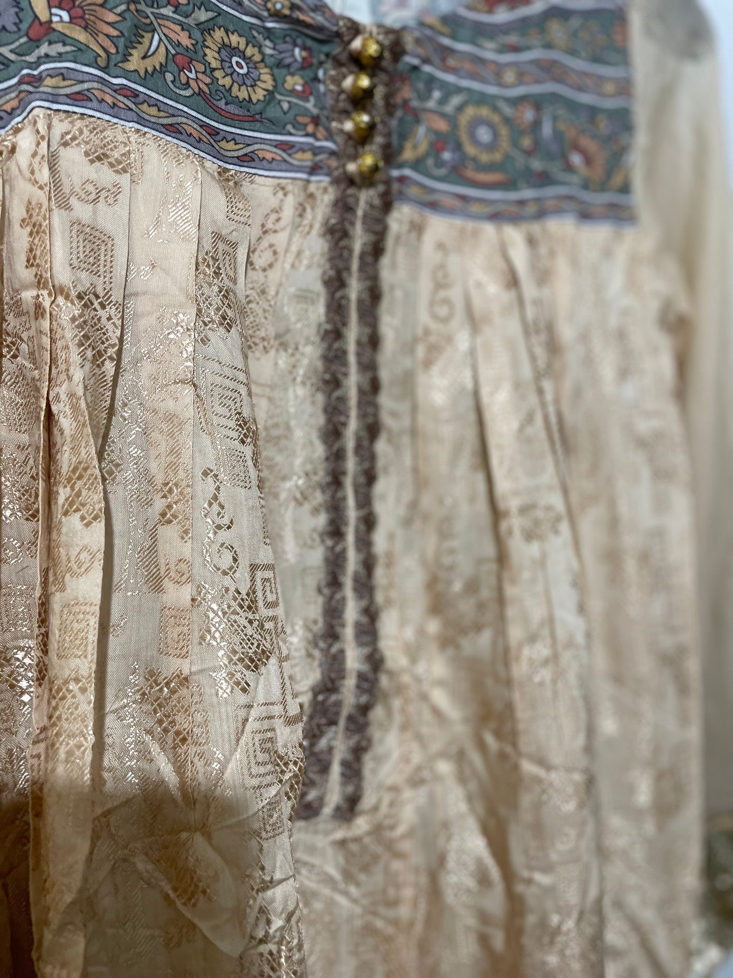 Ally’s long viscose lawn maxi dress beige net lace border