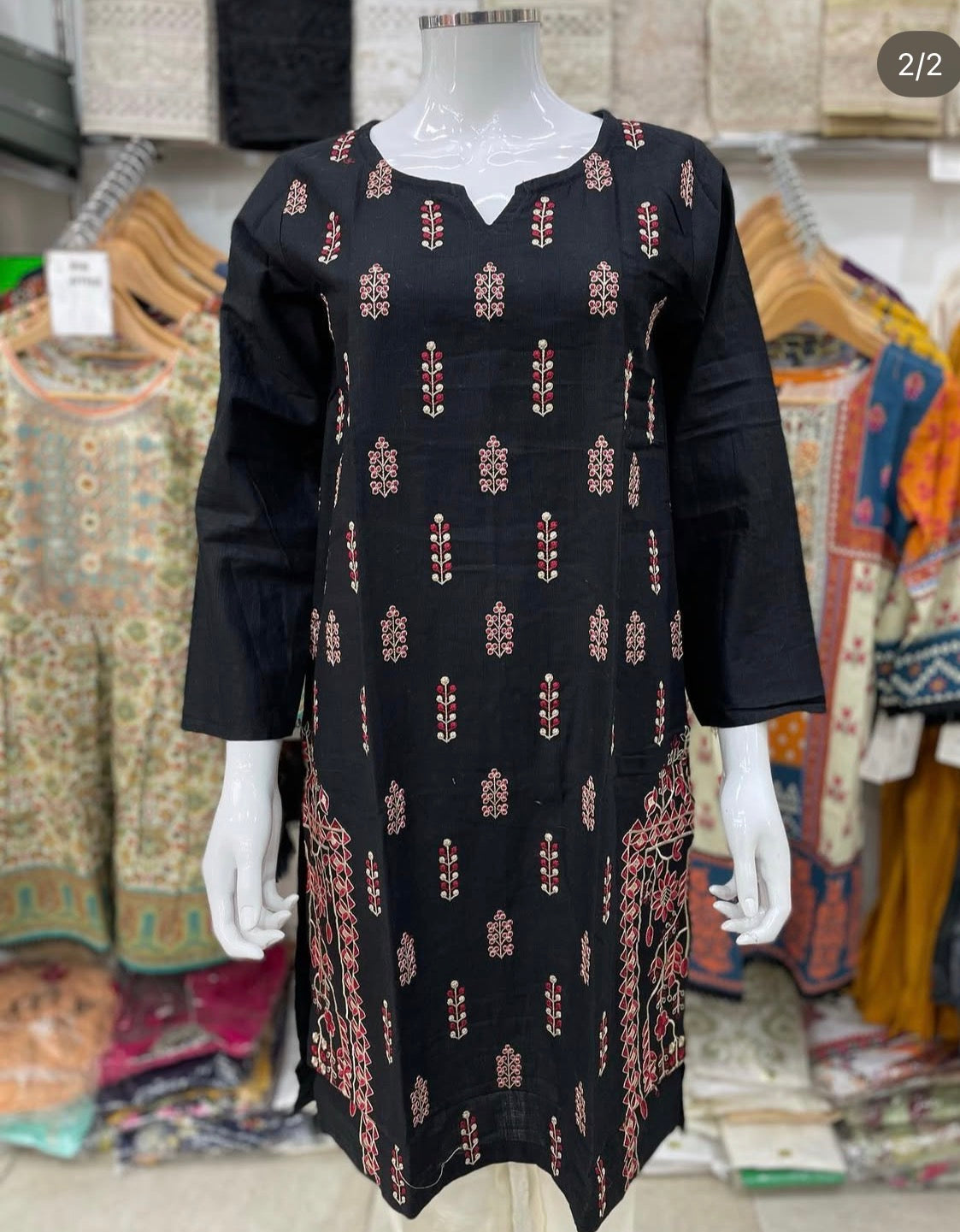 Casual plain khadar kurta with details embroidery