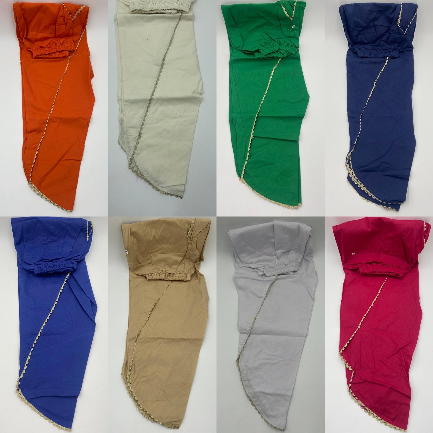 Cotton tulip trousers with gold lace border multiple colours