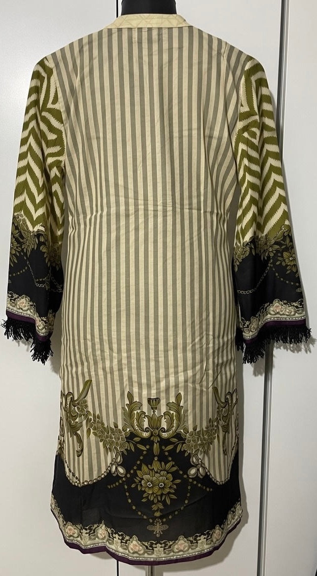 Gul Ahmed lawn cotton casual beige cambric Digital printed shirt kurta with flared long sleeves