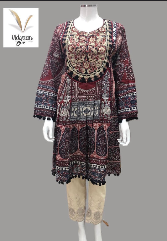 Floral Khadar kurta frock/dress style embroidered neckline