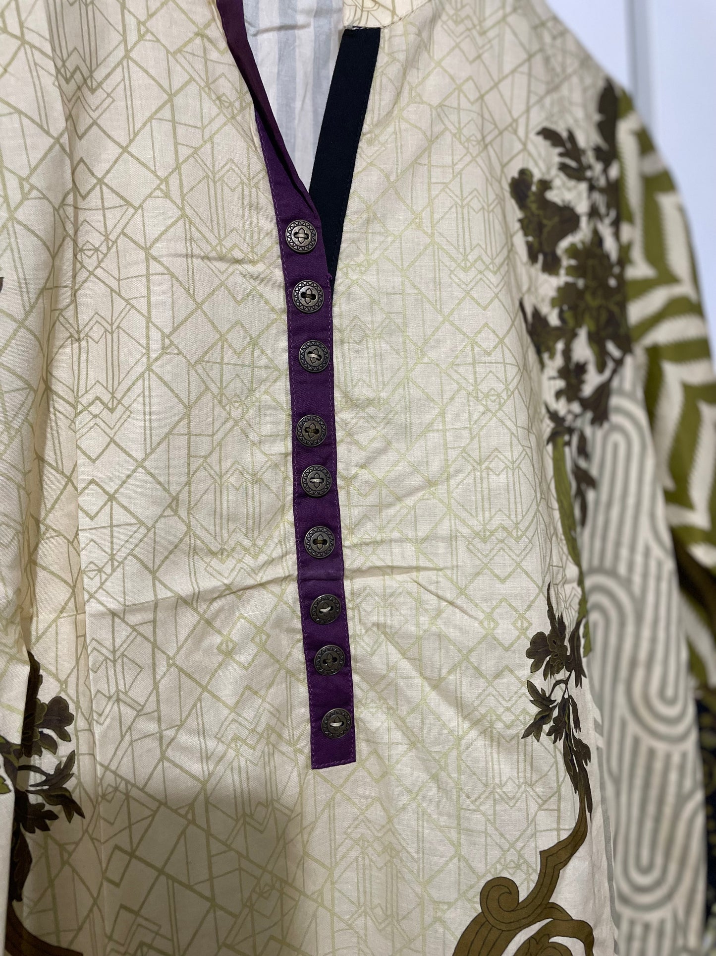 Gul Ahmed lawn cotton casual beige cambric Digital printed shirt kurta with flared long sleeves