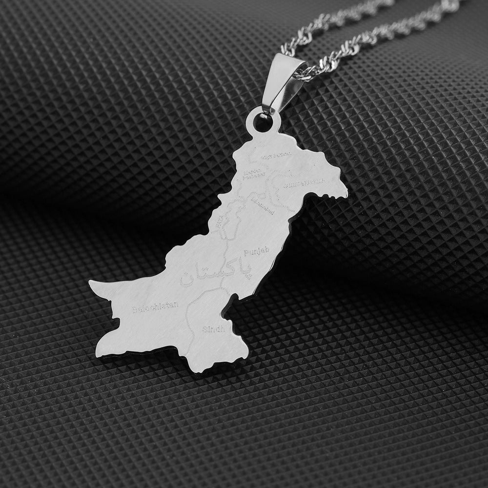 Stainless Steel Pakistan Map Necklace Female Style Titanium Steel Sweater Chain Ornament