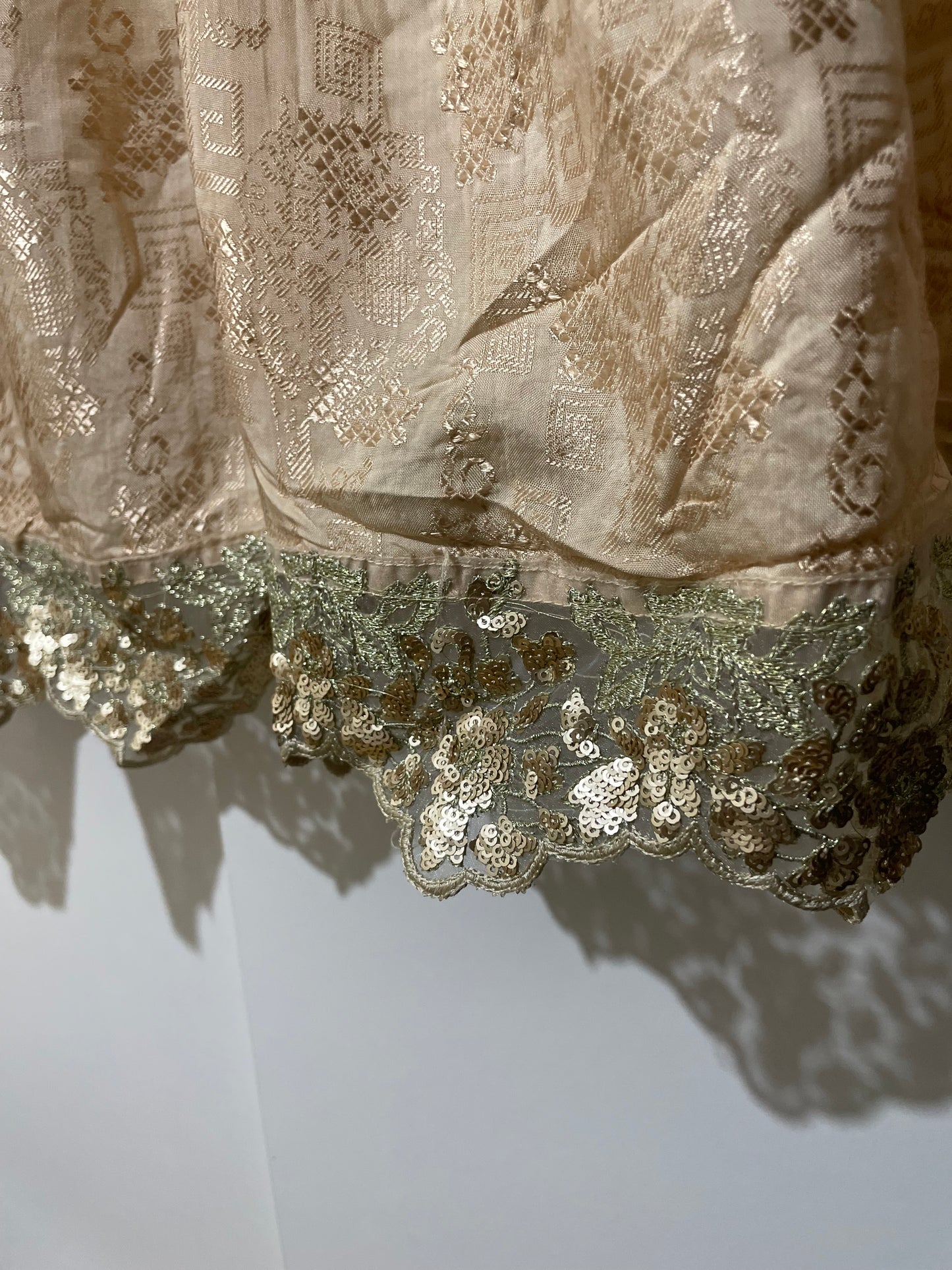 Ally’s long viscose lawn maxi dress beige net lace border