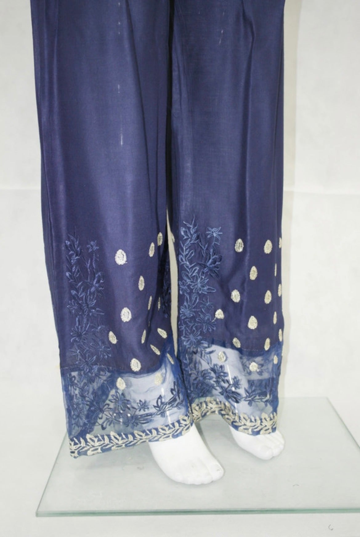 Embroidery net patch linen net border plazo trousers multi colours