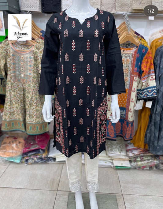 Casual plain khadar kurta with details embroidery