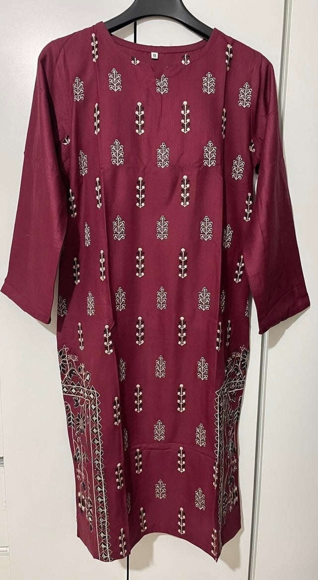 Casual plain khadar kurta with details embroidery