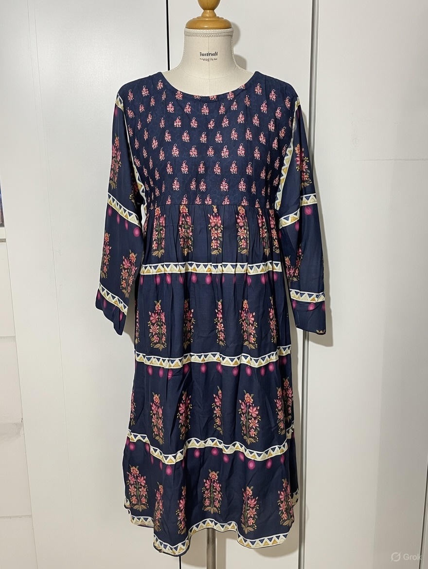 Khadar embroidery kurta frock/dress style with beaded neckline