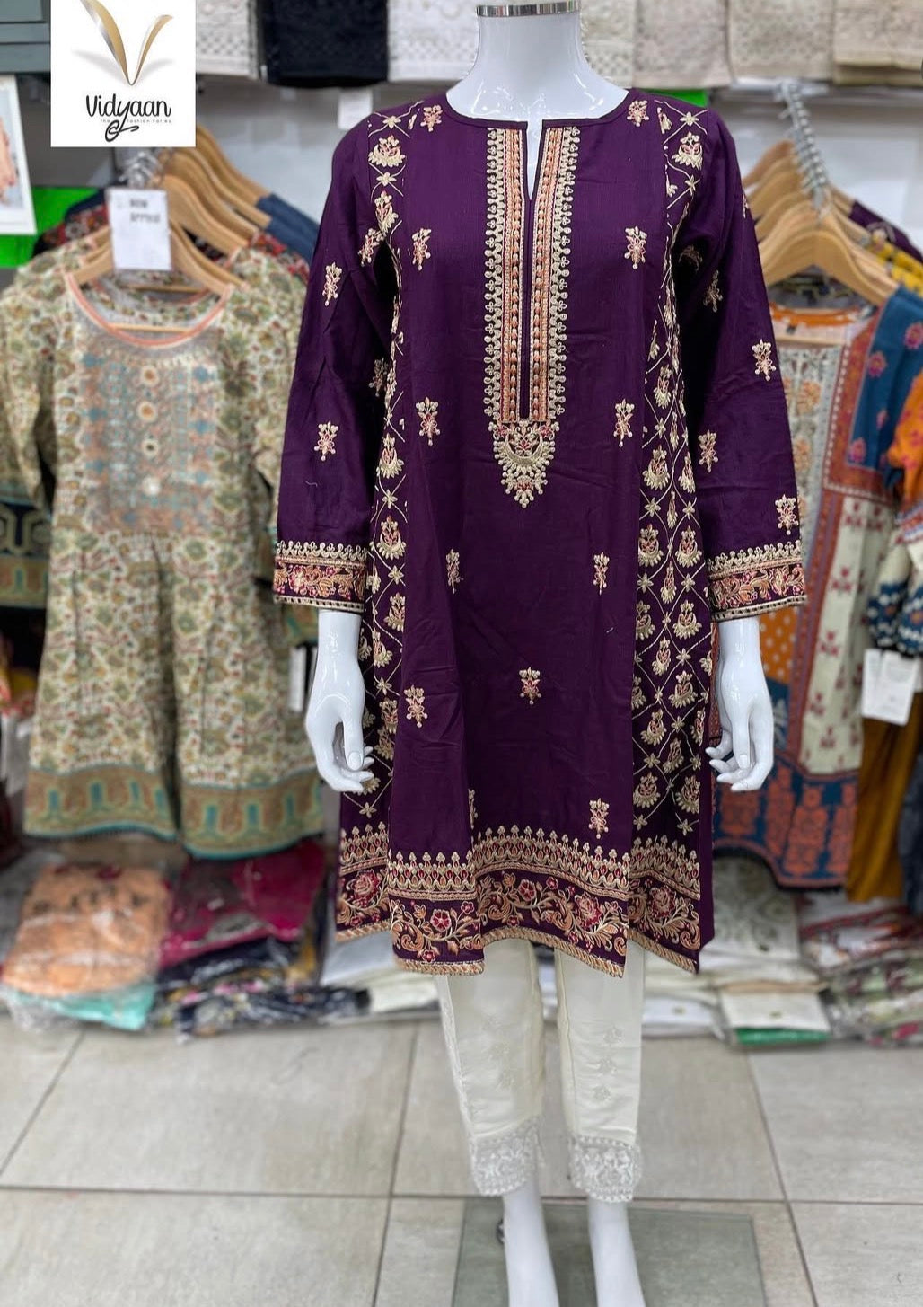 Casual embroidery khadar kurta frock/dress style heavy embroidery borders