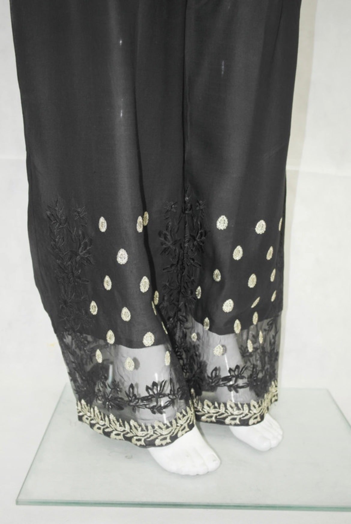 Embroidery net patch linen net border plazo trousers multi colours