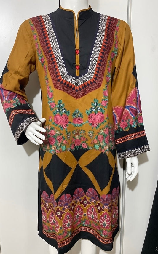 Sapphire casual long brown ready wear kurta collar neckline