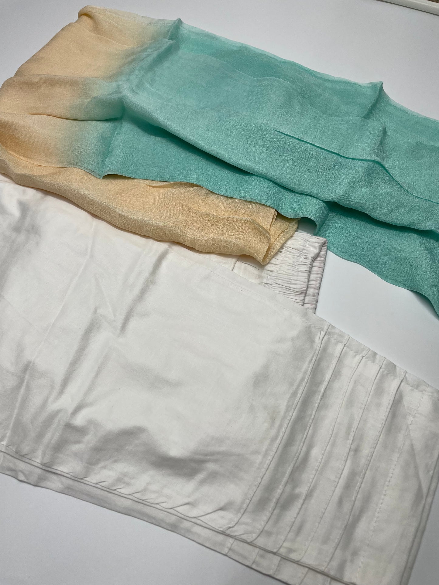 3 pcs cotton white and teal suit with embroidery