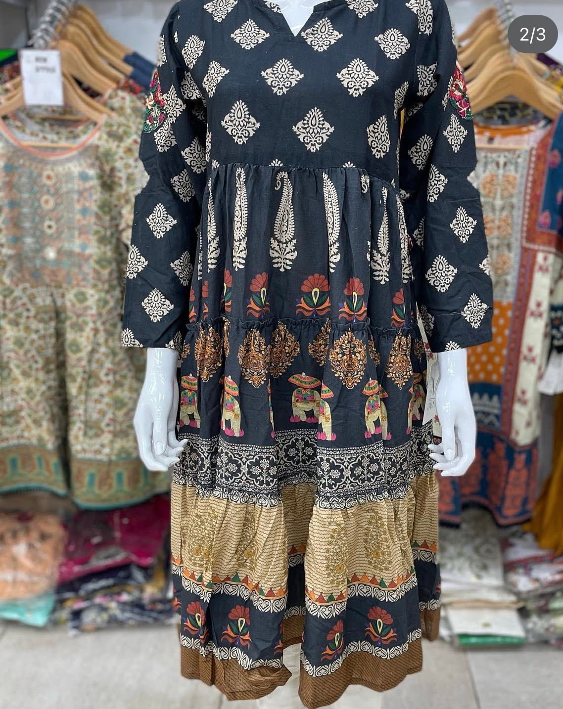 Long frock cotton black and beige frock/dress