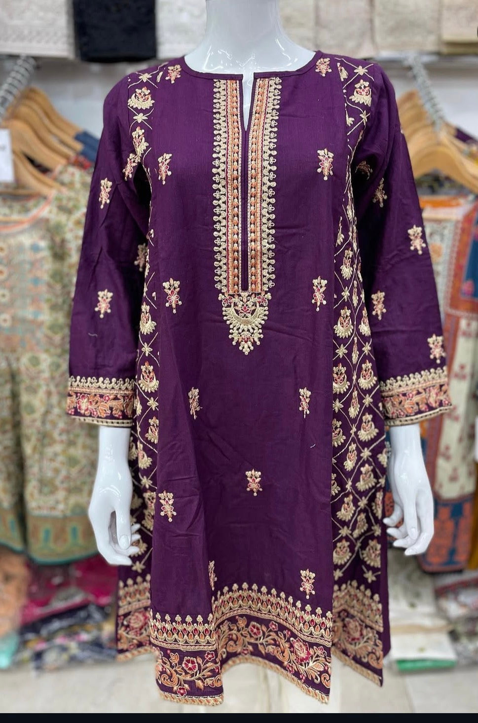 Casual embroidery khadar kurta frock/dress style heavy embroidery borders