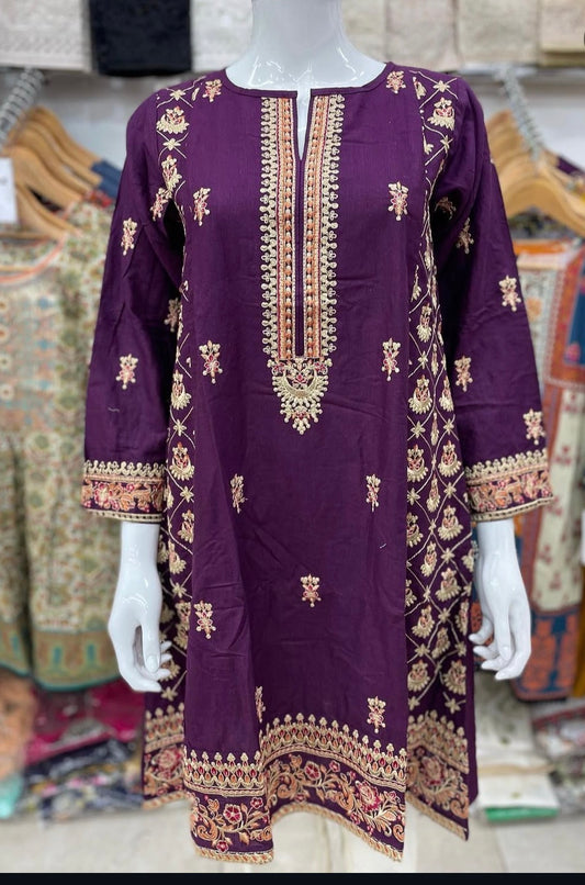 Casual embroidery khadar kurta frock/dress style heavy embroidery borders