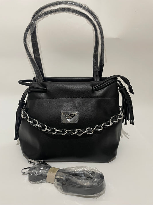 Black prada shoulder handbag with chain and long strap included