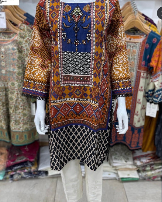 Orange black khadar kurta with black lace beaded sequence emberishment down neckline