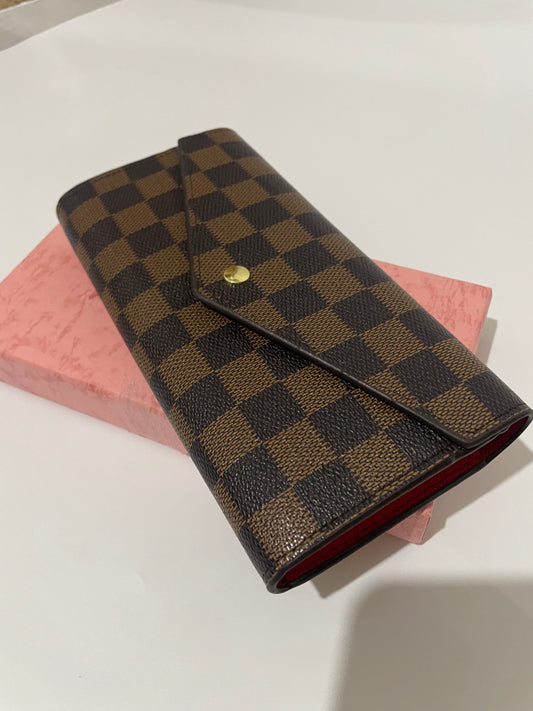Lv red clutch wallet money card holder with button