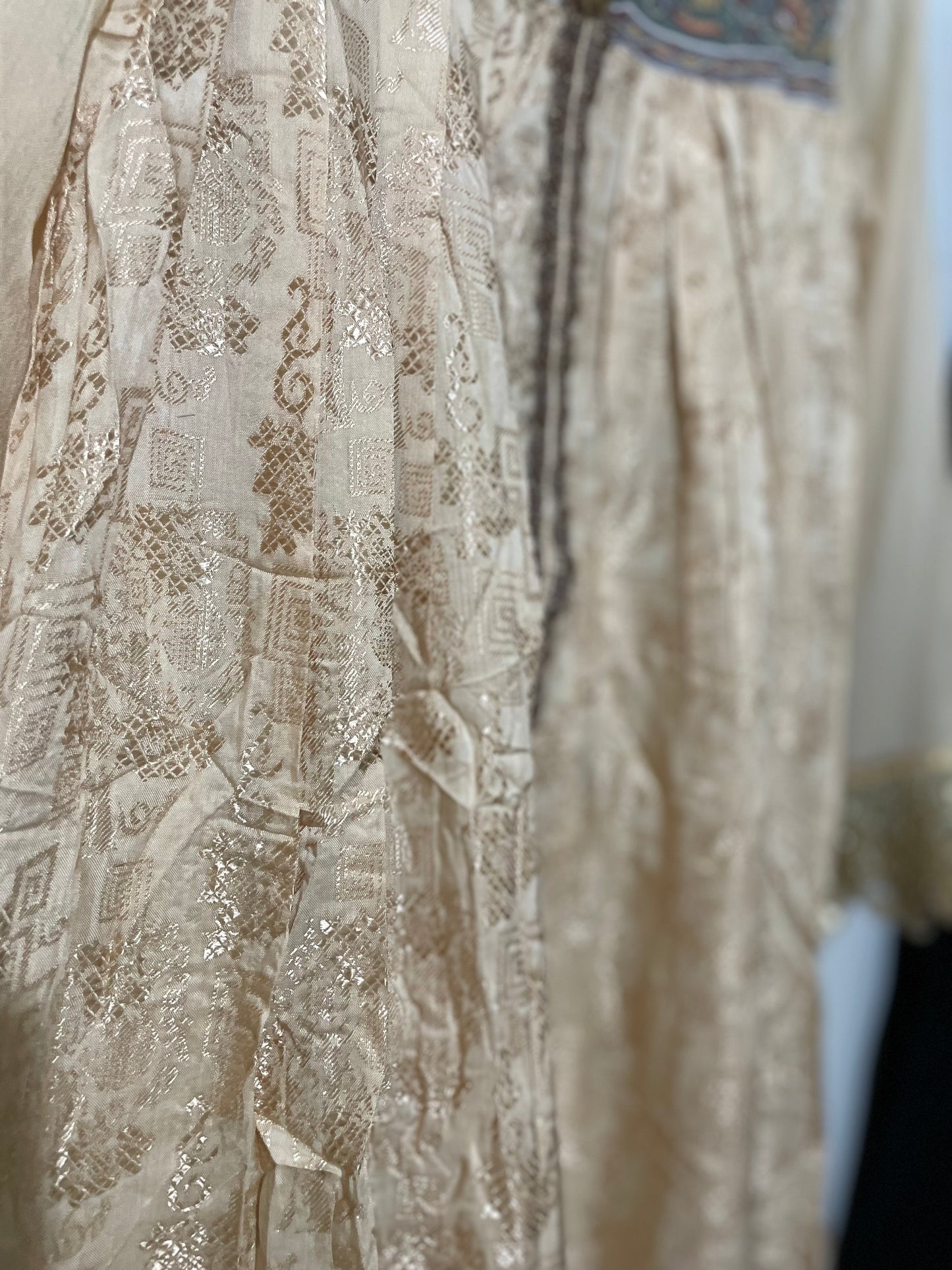 Ally’s long viscose lawn maxi dress beige net lace border