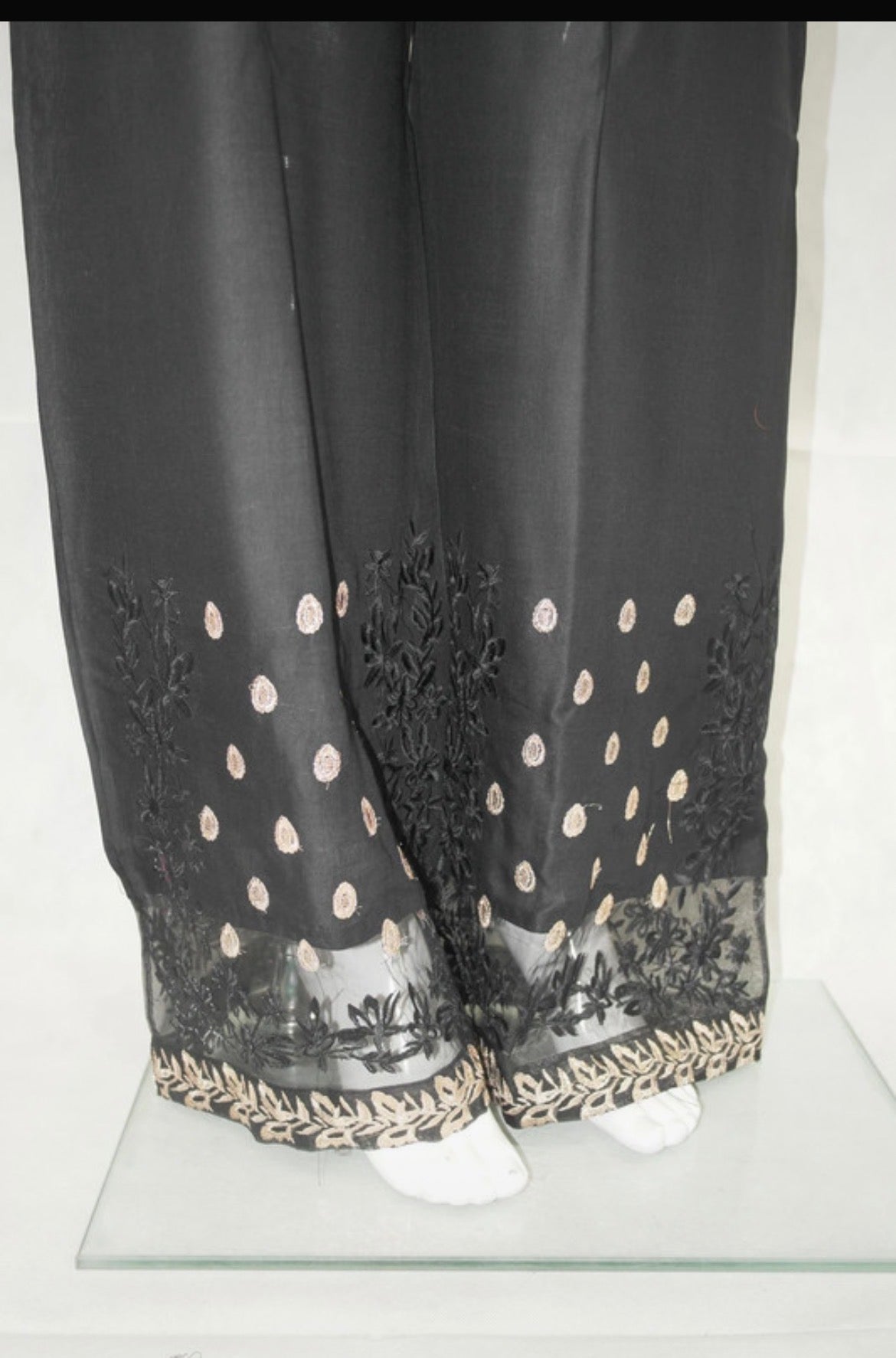 Embroidery net patch linen net border plazo trousers multi colours