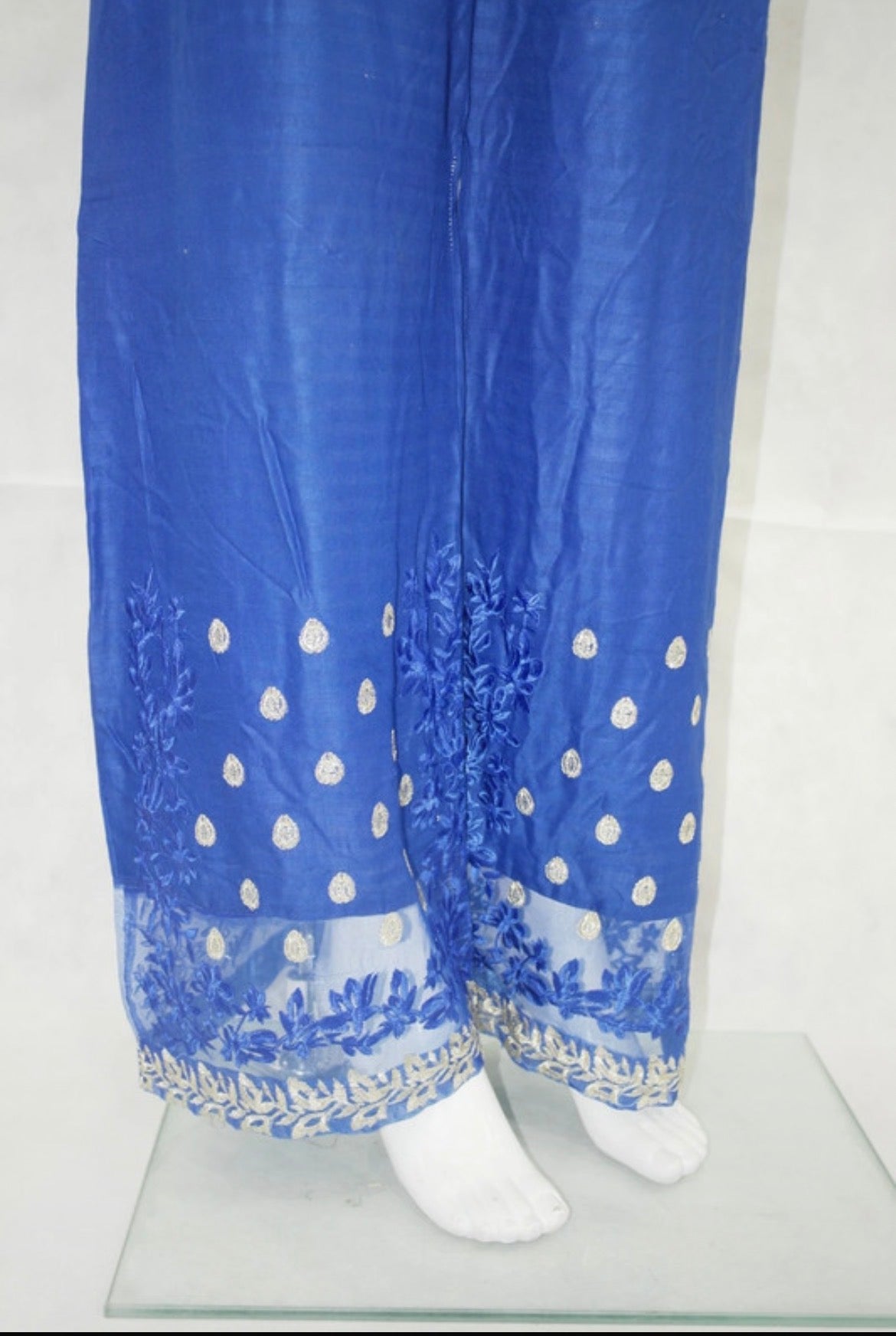 Embroidery net patch linen net border plazo trousers multi colours