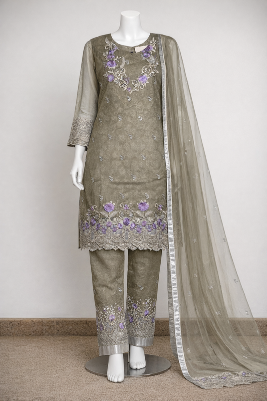 3 pcs viscose suit with beaded emberishment