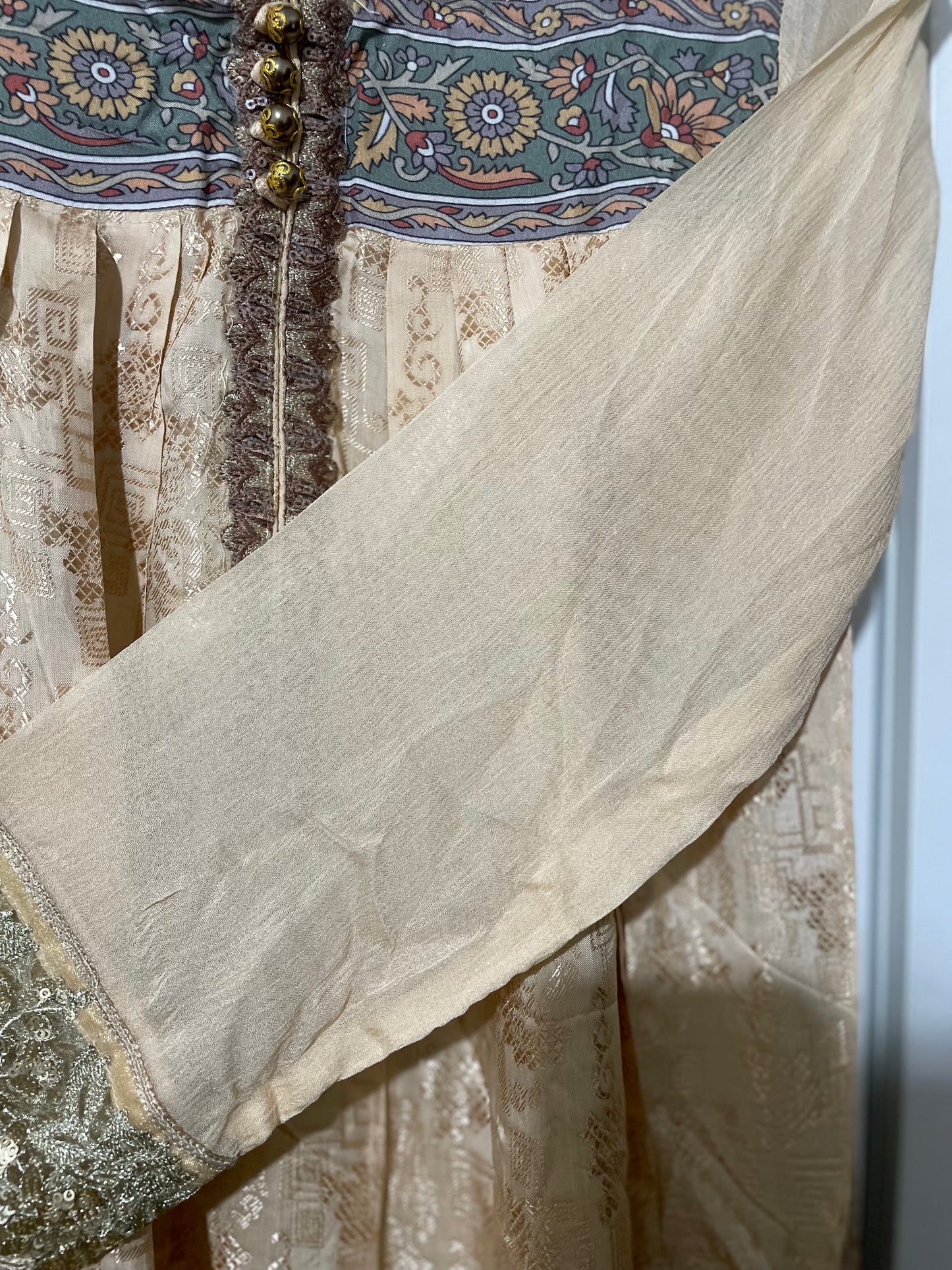 Ally’s long viscose lawn maxi dress beige net lace border