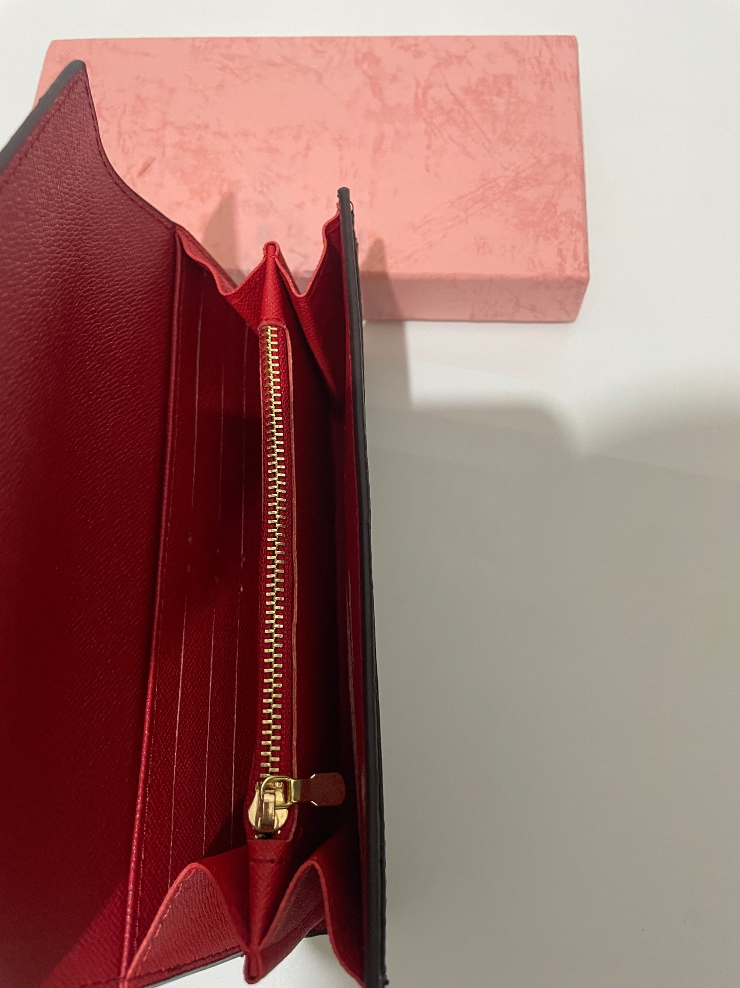 Lv red clutch wallet money card holder with button