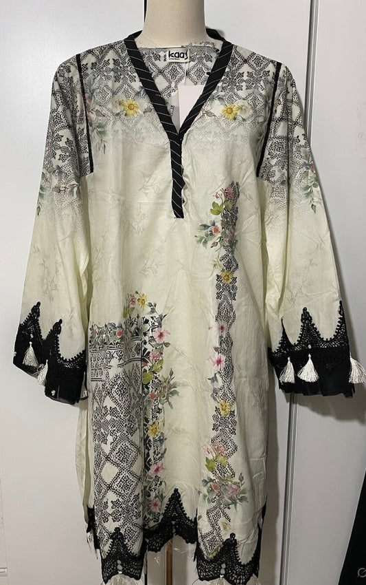 Gul Ahmed off white lawn Digital printed Shurt kurta with flared sleeves