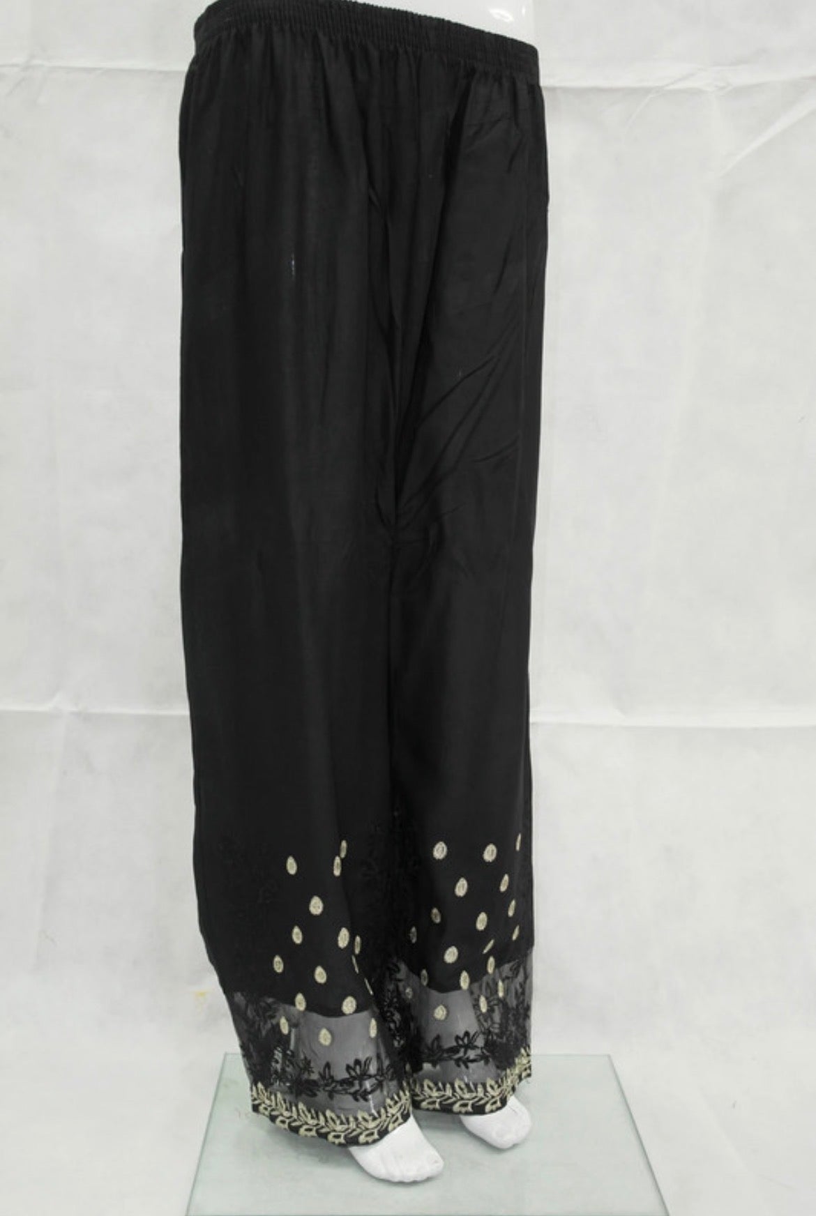 Embroidery net patch linen net border plazo trousers multi colours