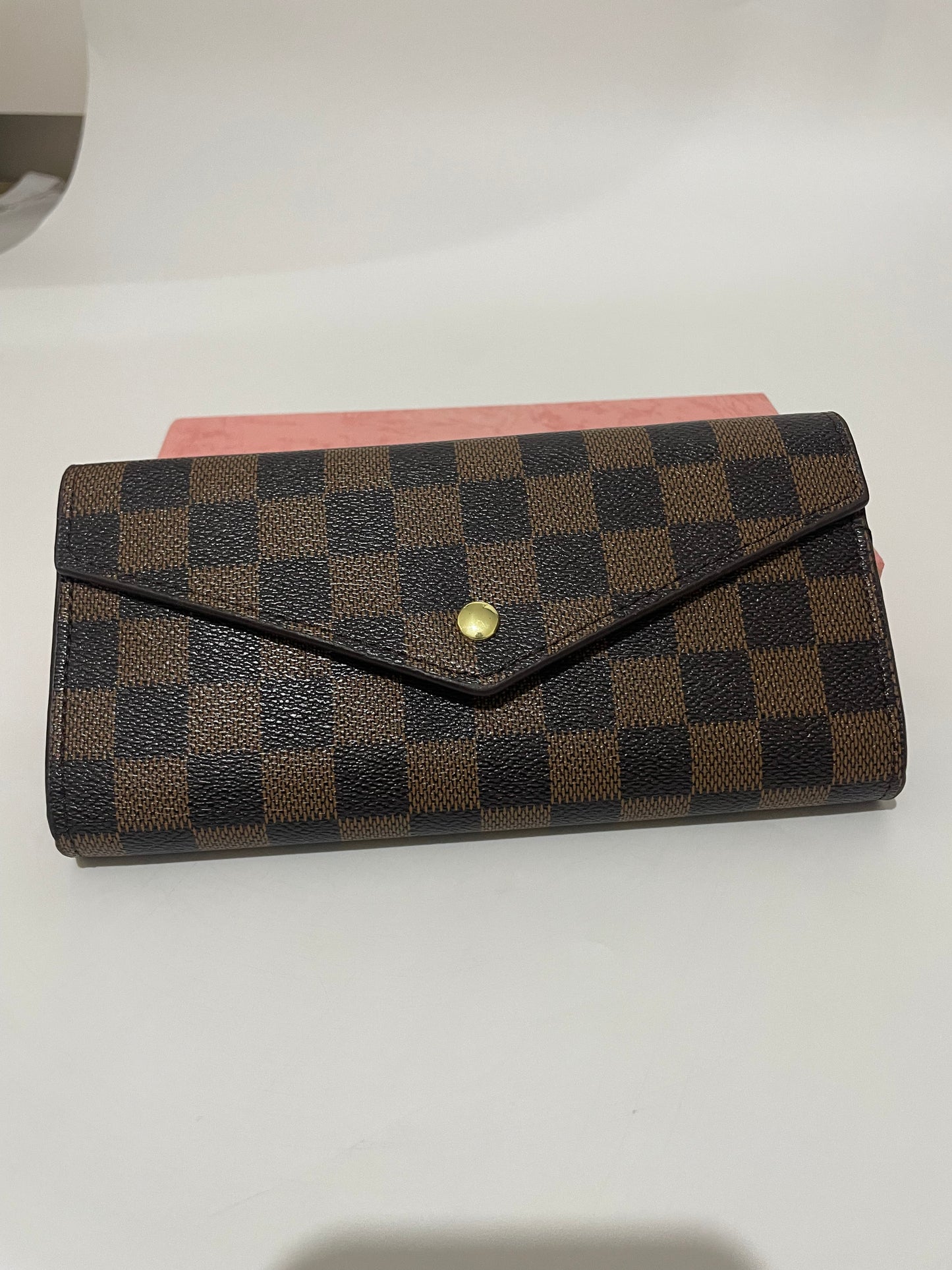 Lv red clutch wallet money card holder with button