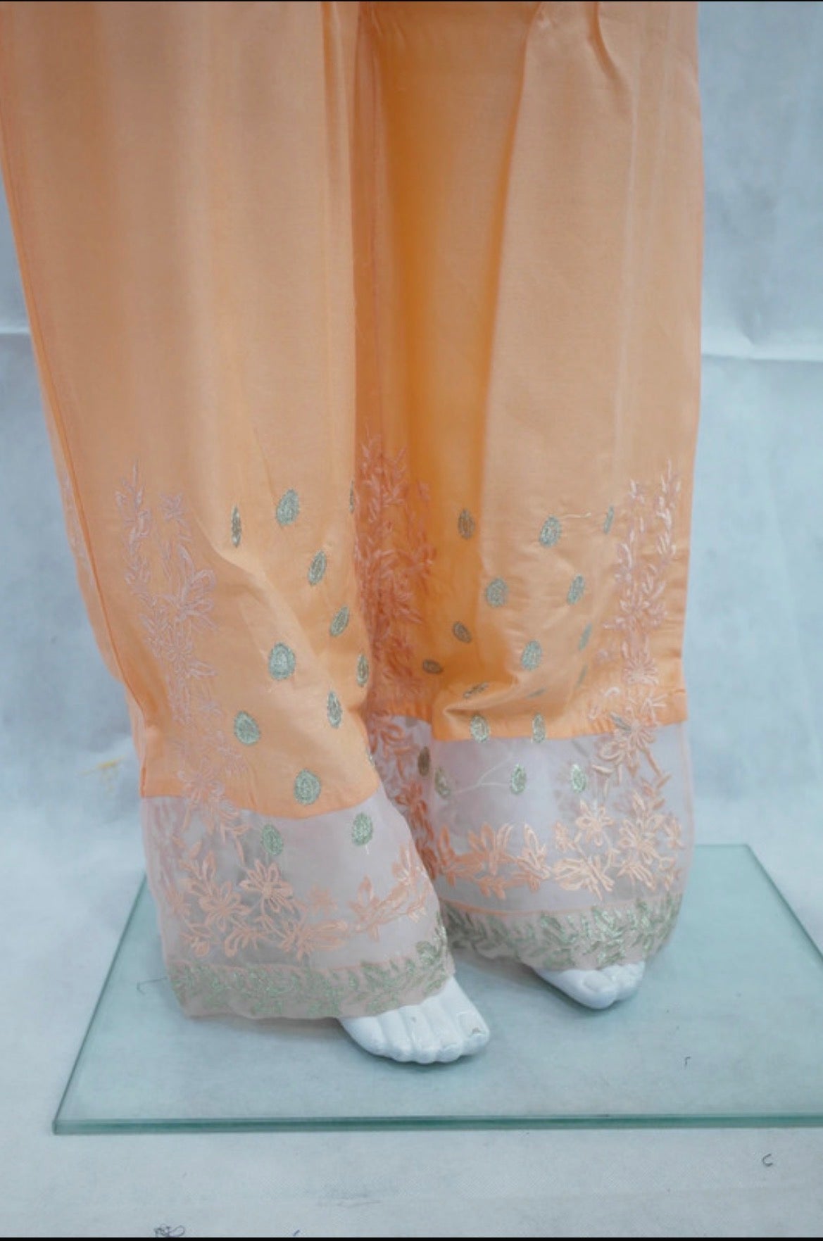 Embroidery net patch linen net border plazo trousers multi colours