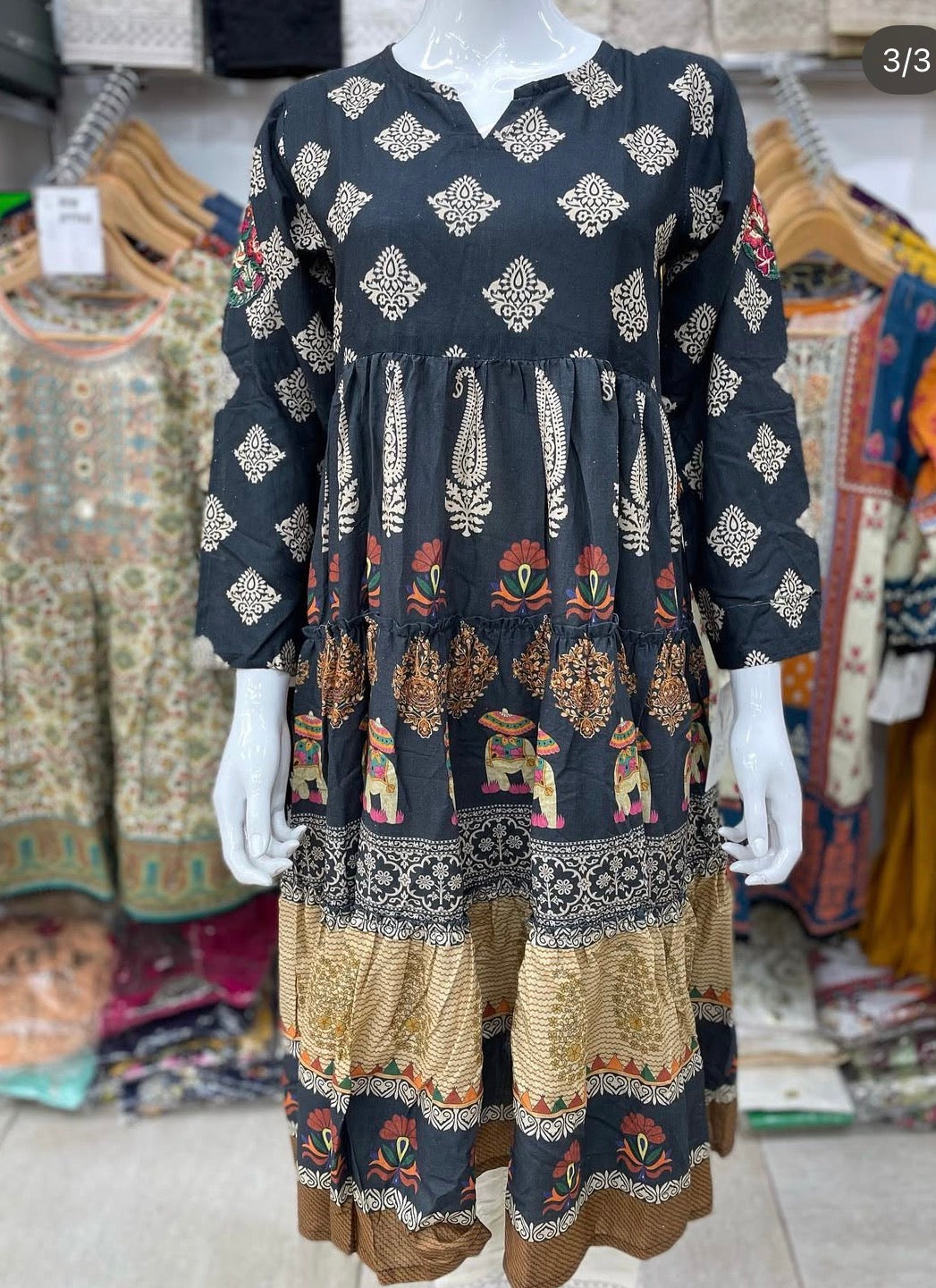 Long frock cotton black and beige frock/dress