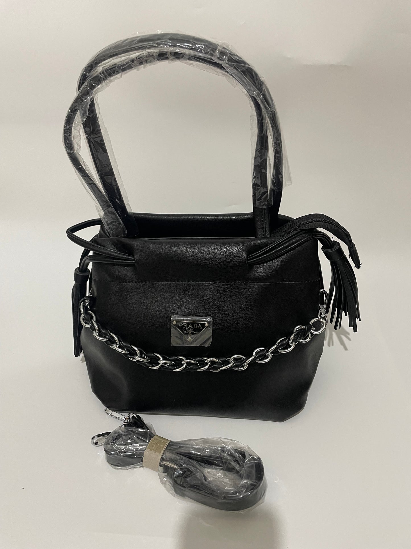 Black prada shoulder handbag with chain and long strap included