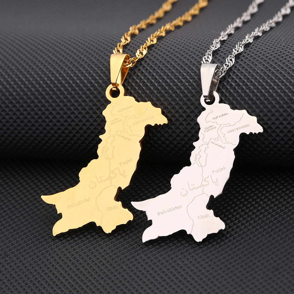 Stainless Steel Pakistan Map Necklace Female Style Titanium Steel Sweater Chain Ornament