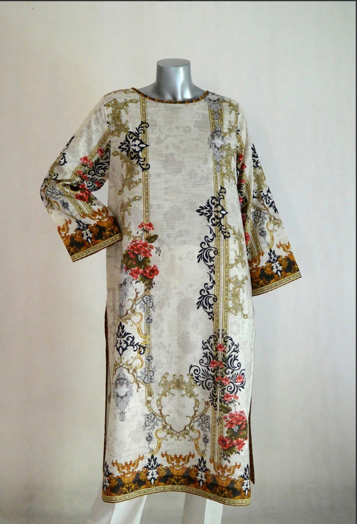 I-Lace long sleeved white khadar kurta