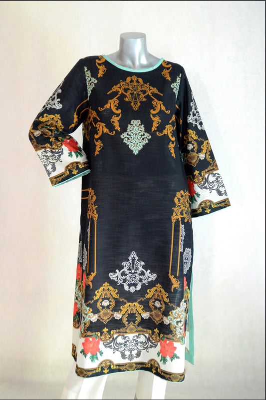I-Lace long sleeved black khadar Kurta