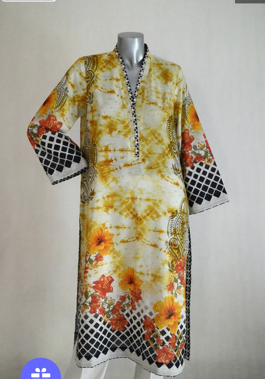 I-Lace long sleeved yellow Khadar Kurta